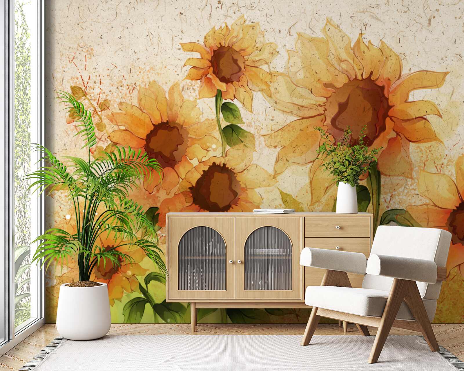 Papier peint éclairage des tournesols dorés