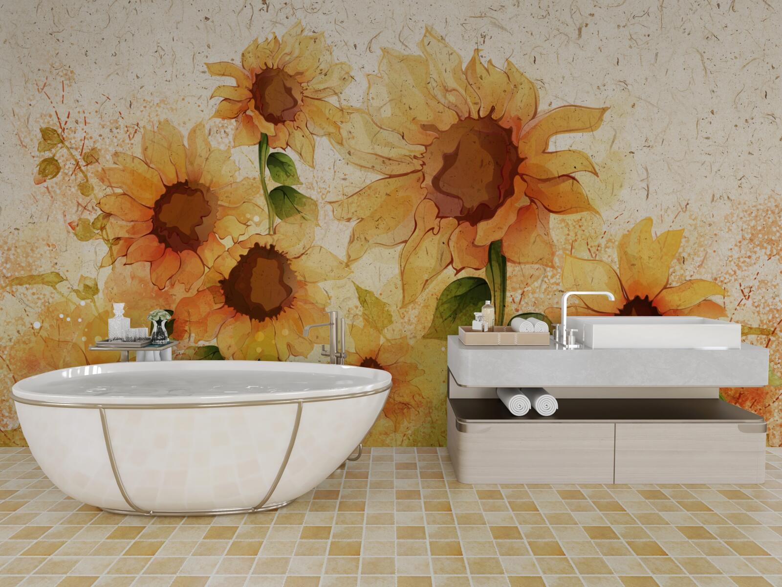 Papier peint éclairage des tournesols dorés