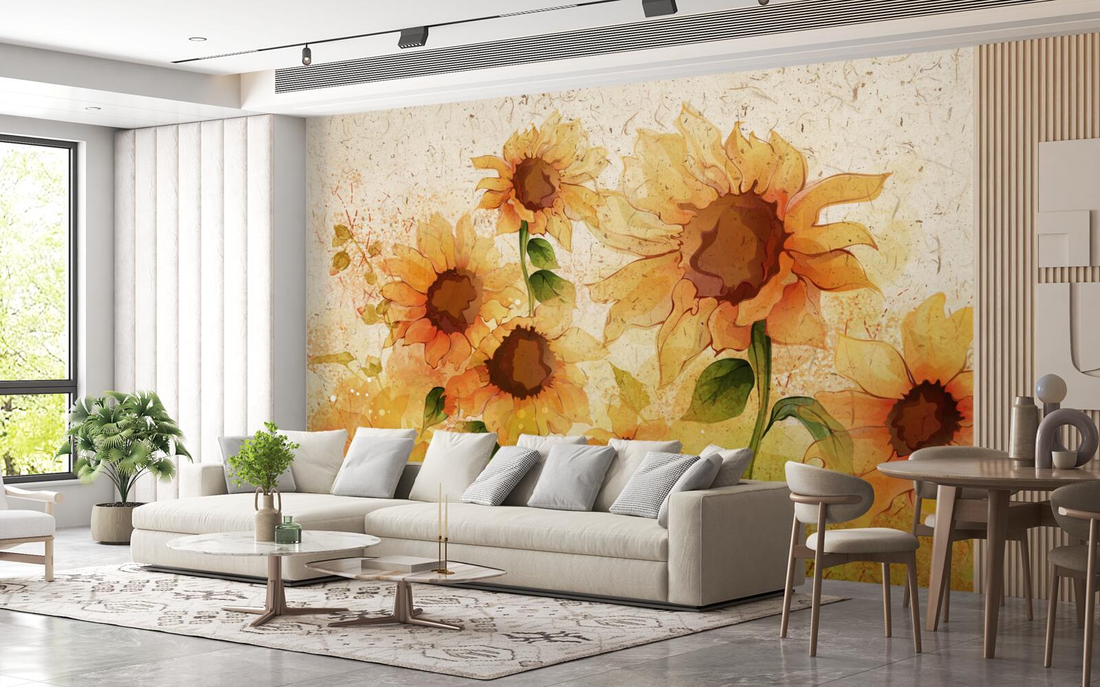Papier peint éclairage des tournesols dorés