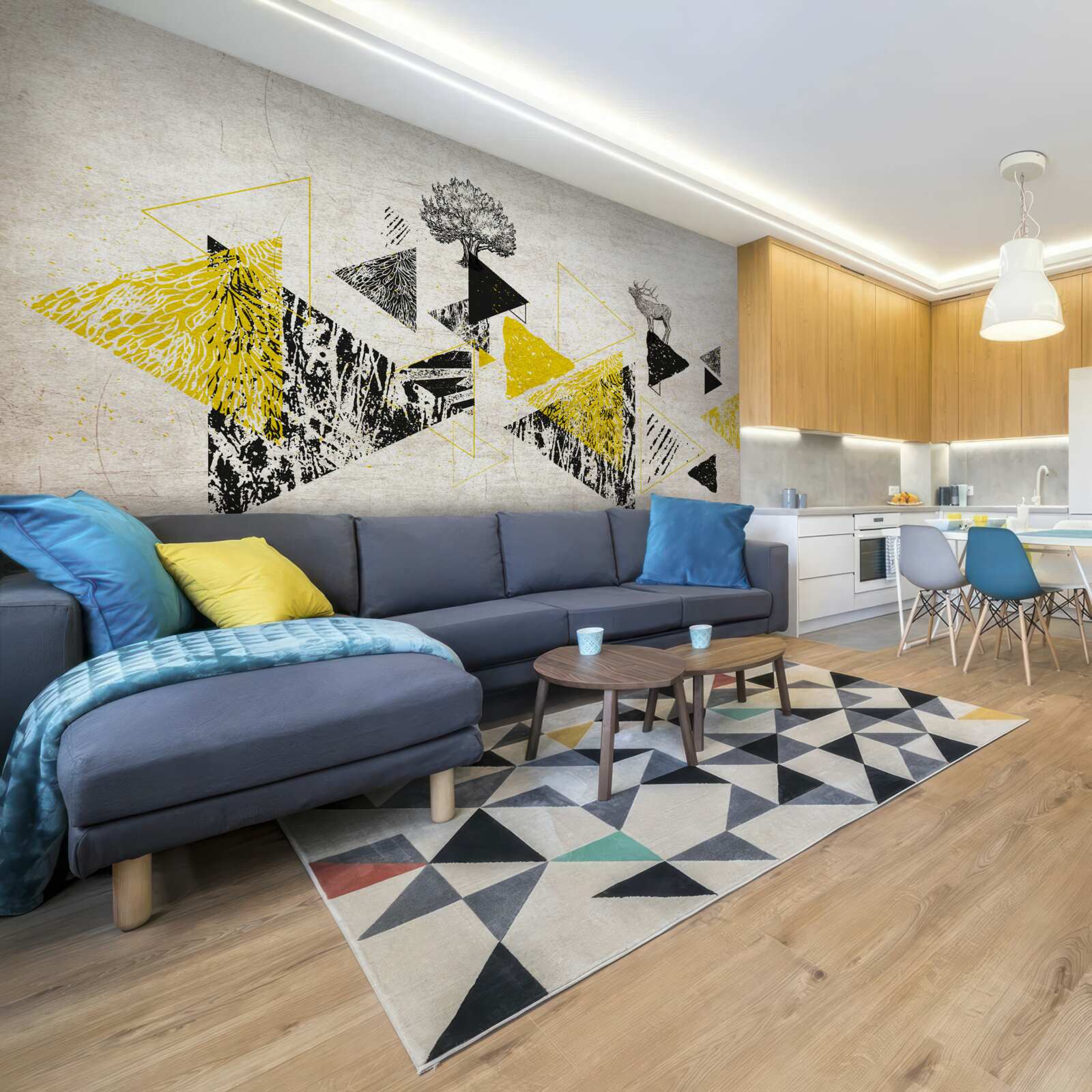 Papier peint géométrie abstraite d'une forêt d'automne