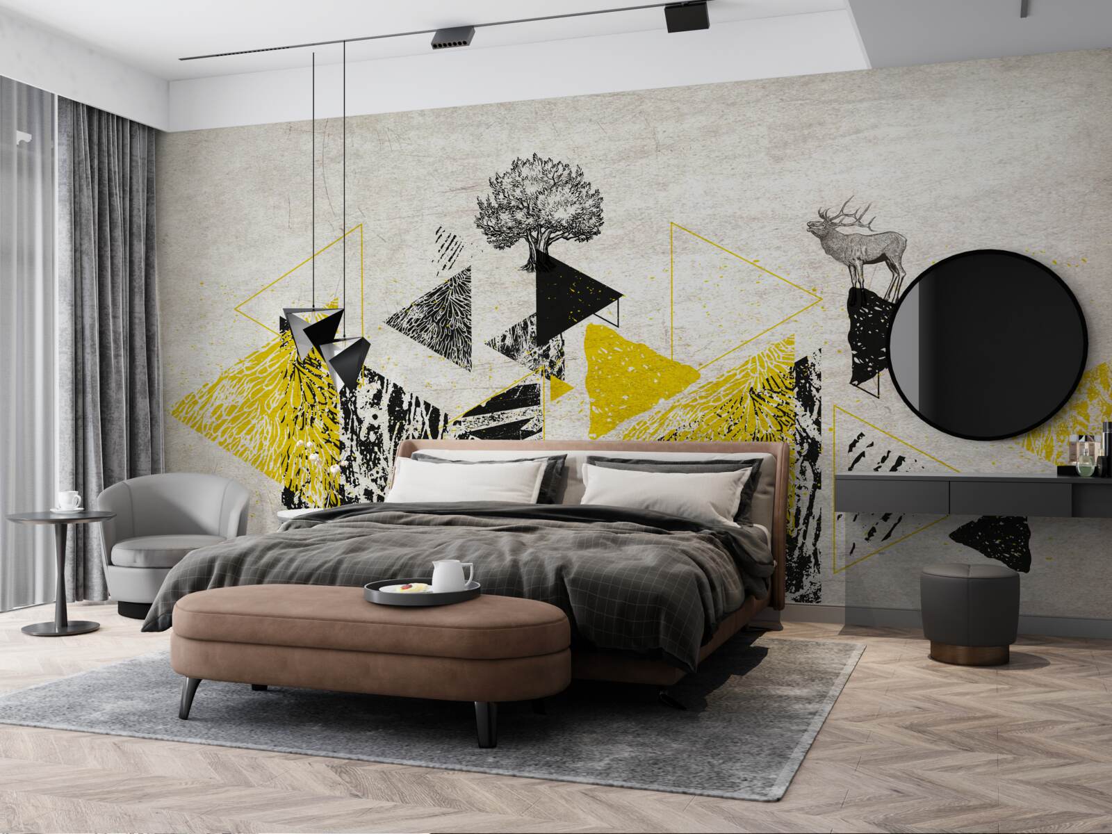 Papier peint géométrie abstraite d'une forêt d'automne