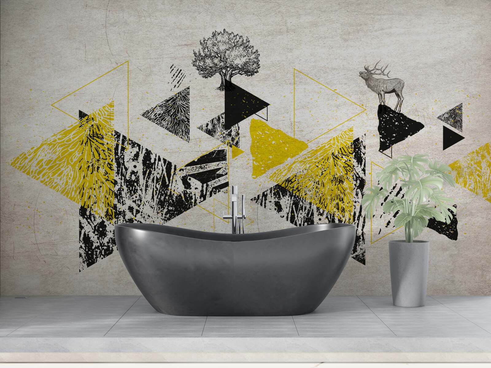 Papier peint géométrie abstraite d'une forêt d'automne