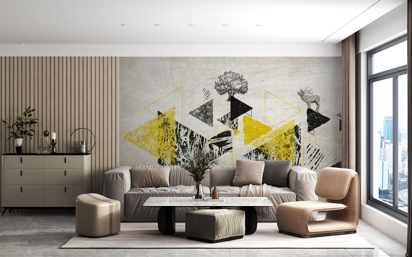 Papier peint géométrie abstraite d'une forêt d'automne