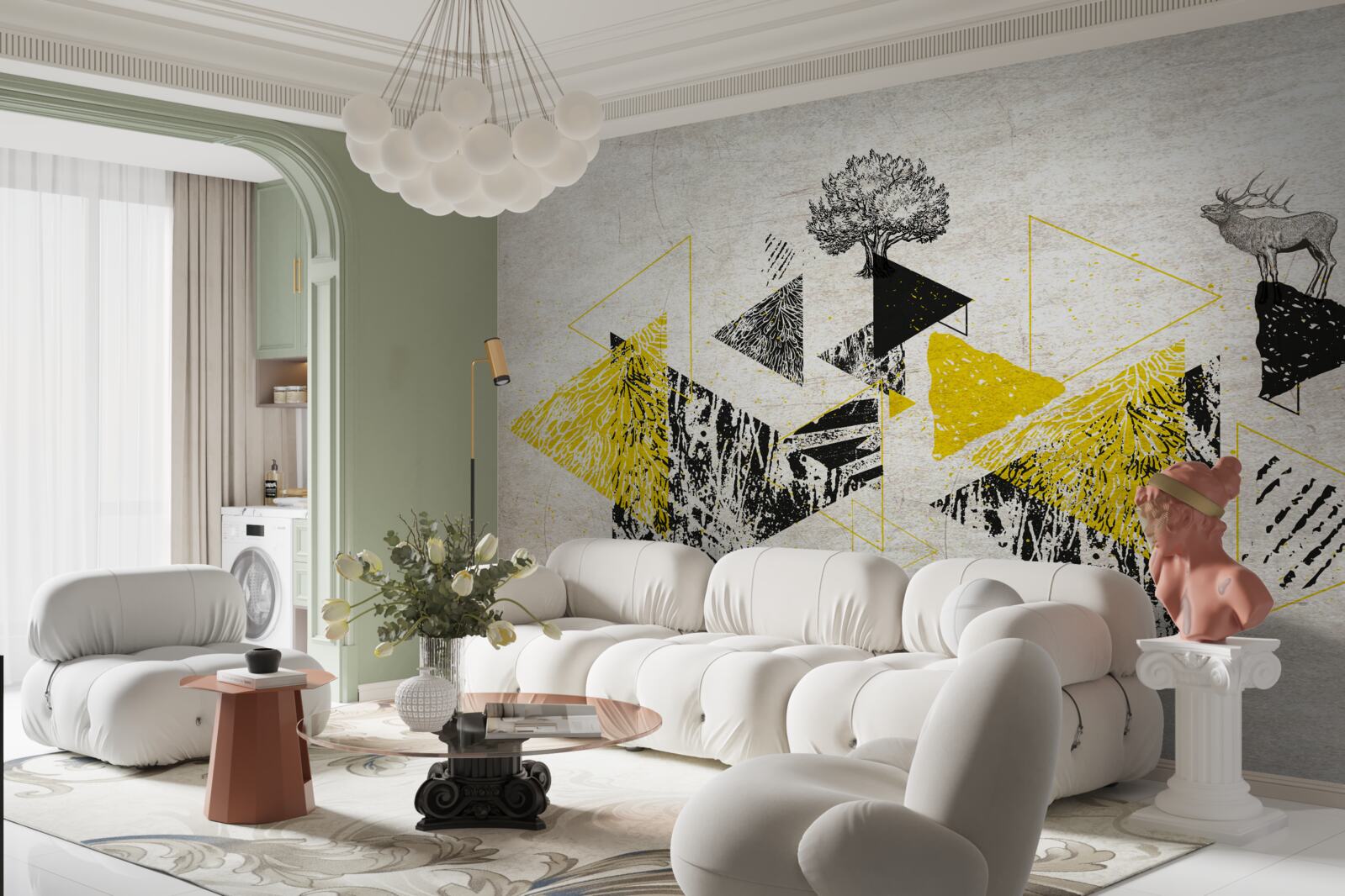 Papier peint géométrie abstraite d'une forêt d'automne