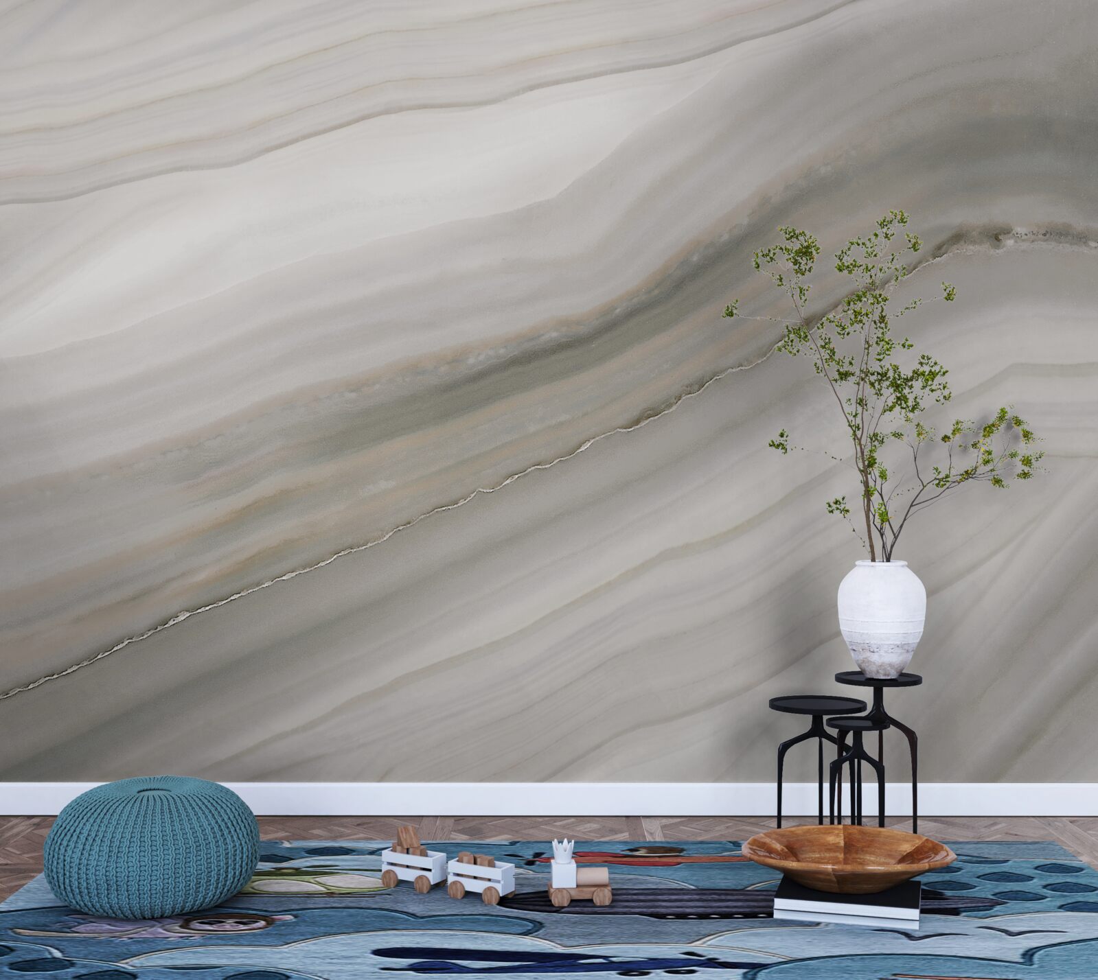 Papier peint un désert où le gris règne sous la pluie