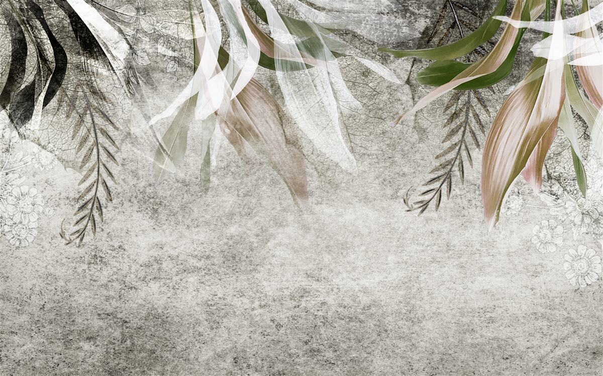 Papier peint fleurs et feuilles suspendues