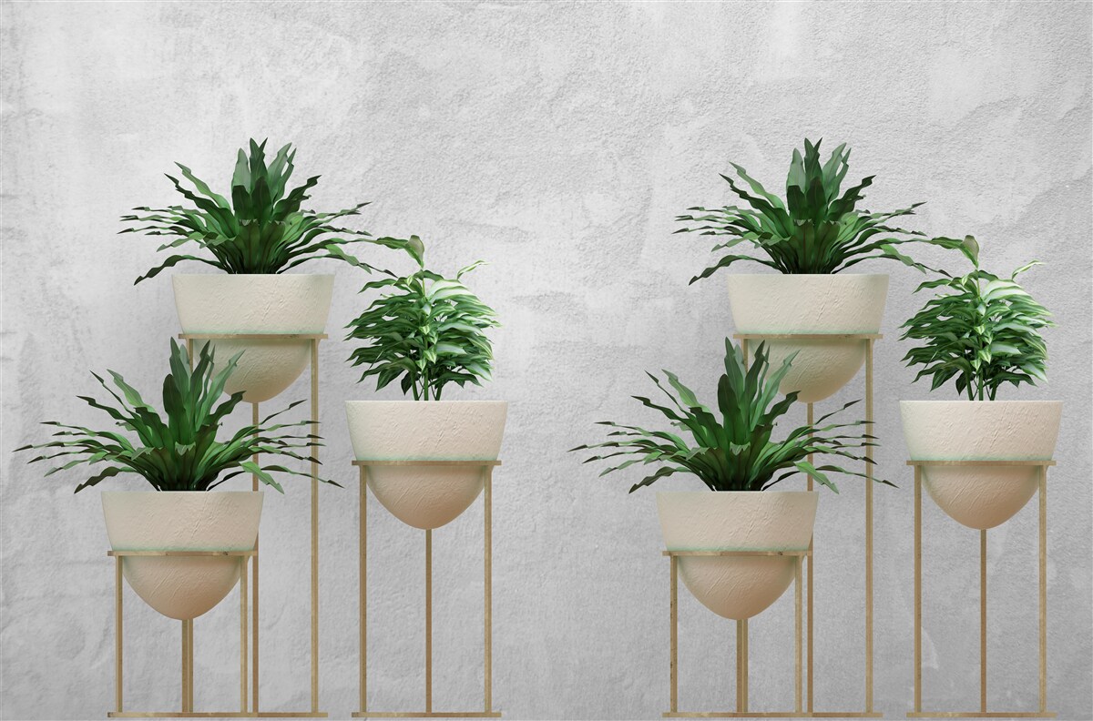 Papier peint fleurs vertes dans des pots délicats