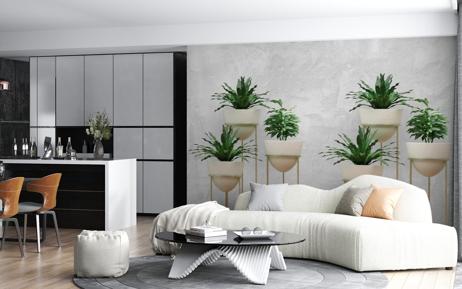 Papier peint fleurs vertes dans des pots délicats