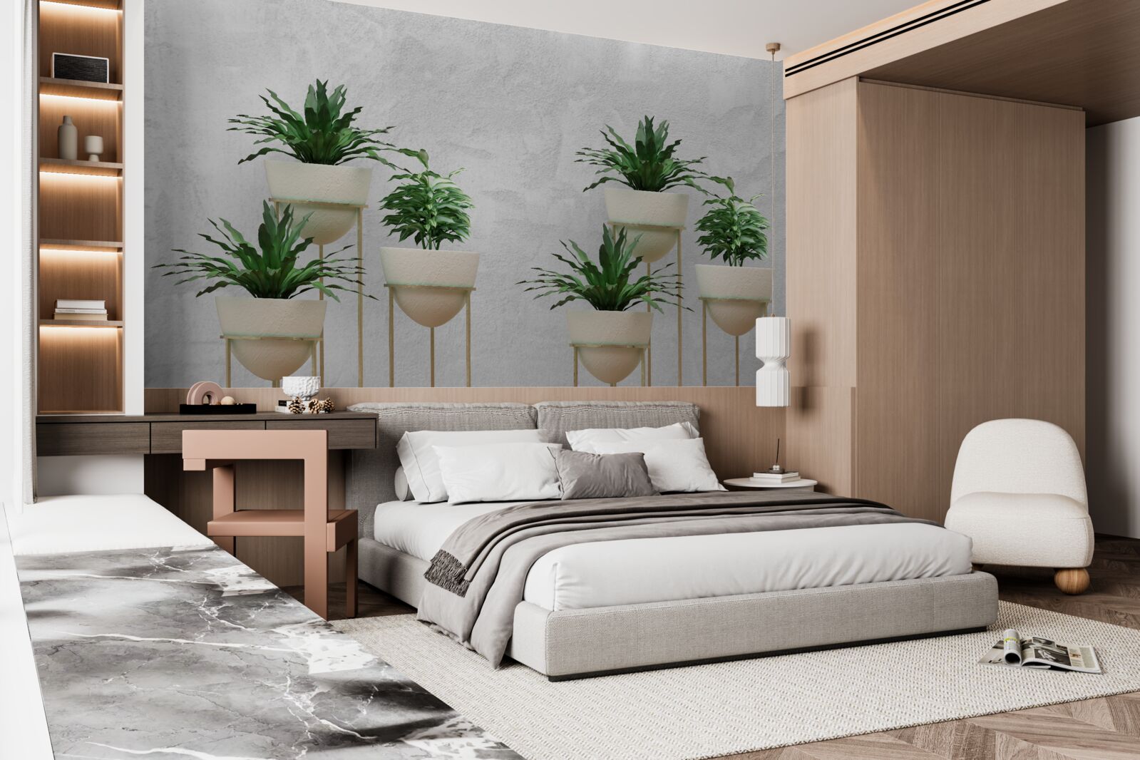 Papier peint fleurs vertes dans des pots délicats