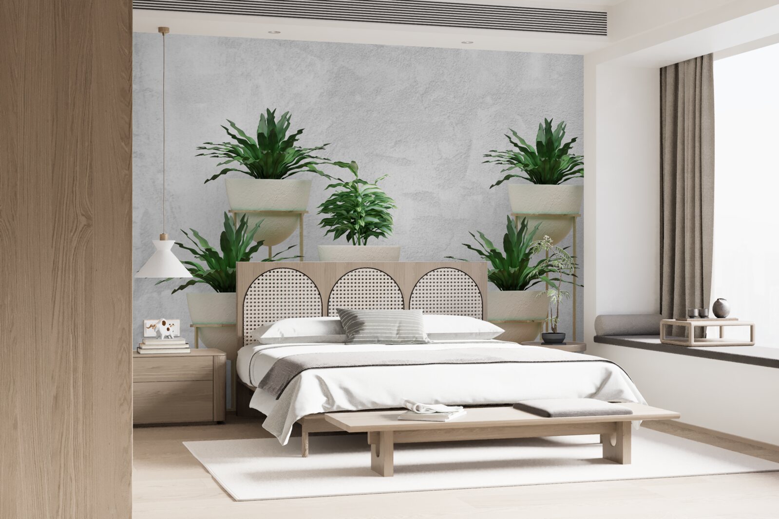 Papier peint fleurs vertes dans des pots délicats