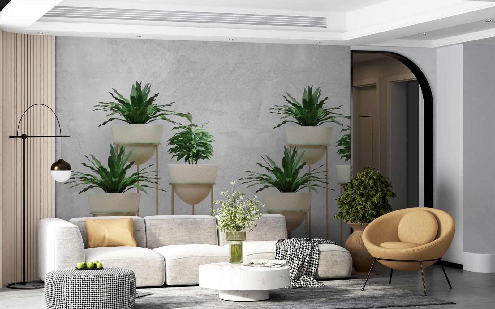 Papier peint fleurs vertes dans des pots délicats