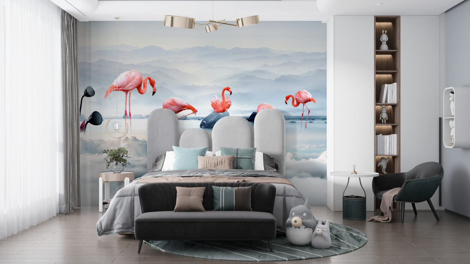 Papier peint flamant rose parmi les nuages