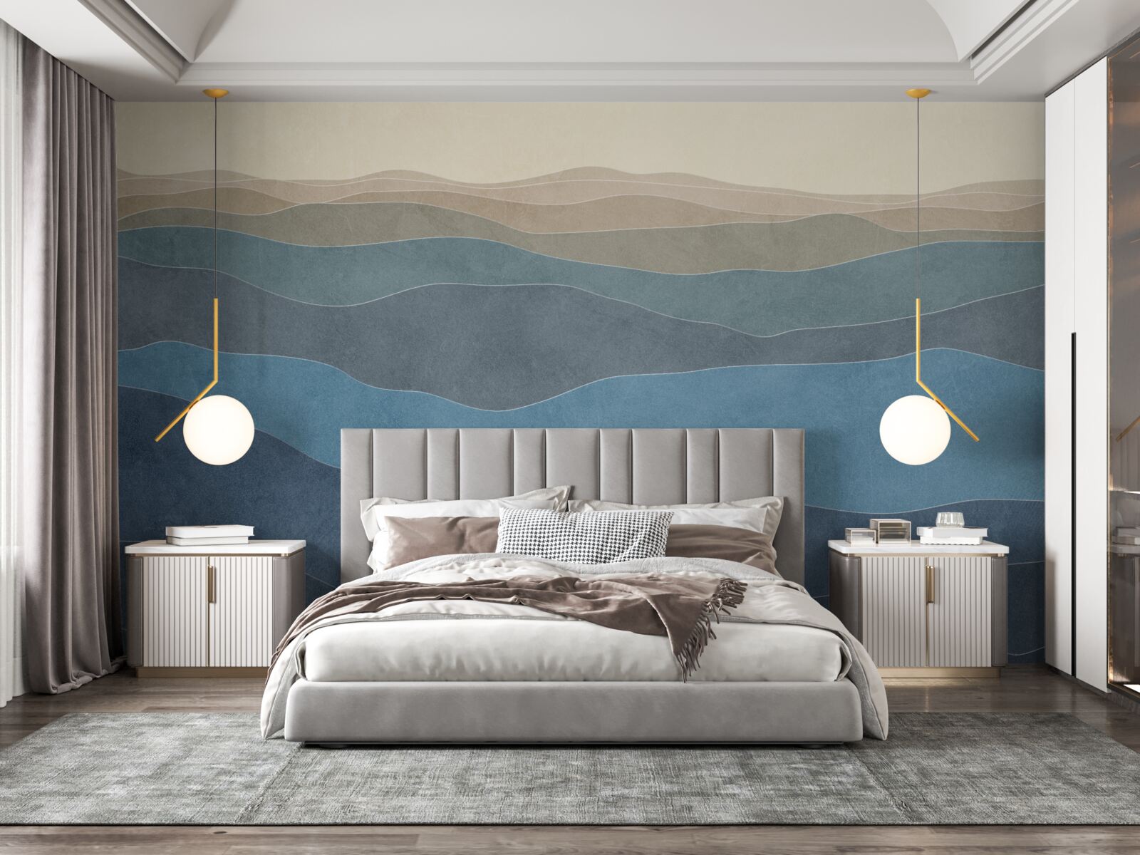 Papier peint au lever du soleil, collines et avions multicolores