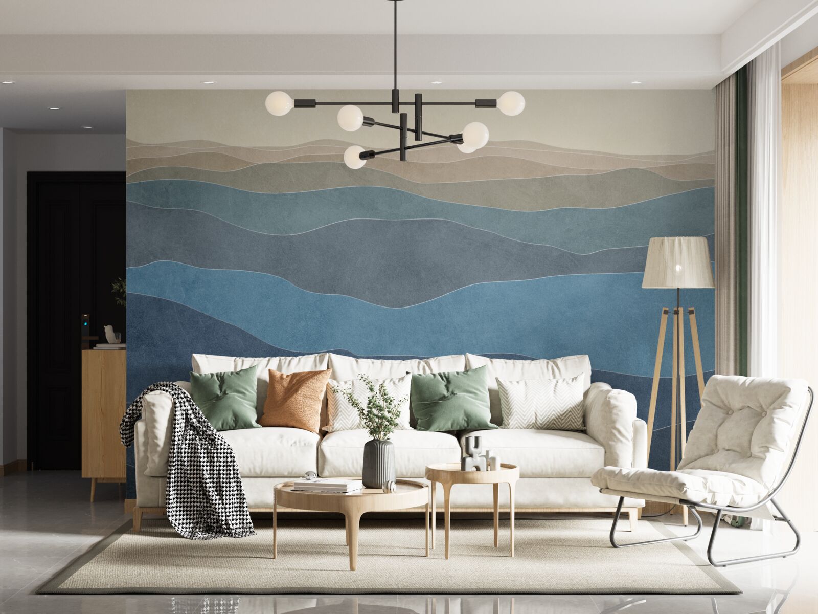 Papier peint au lever du soleil, collines et avions multicolores