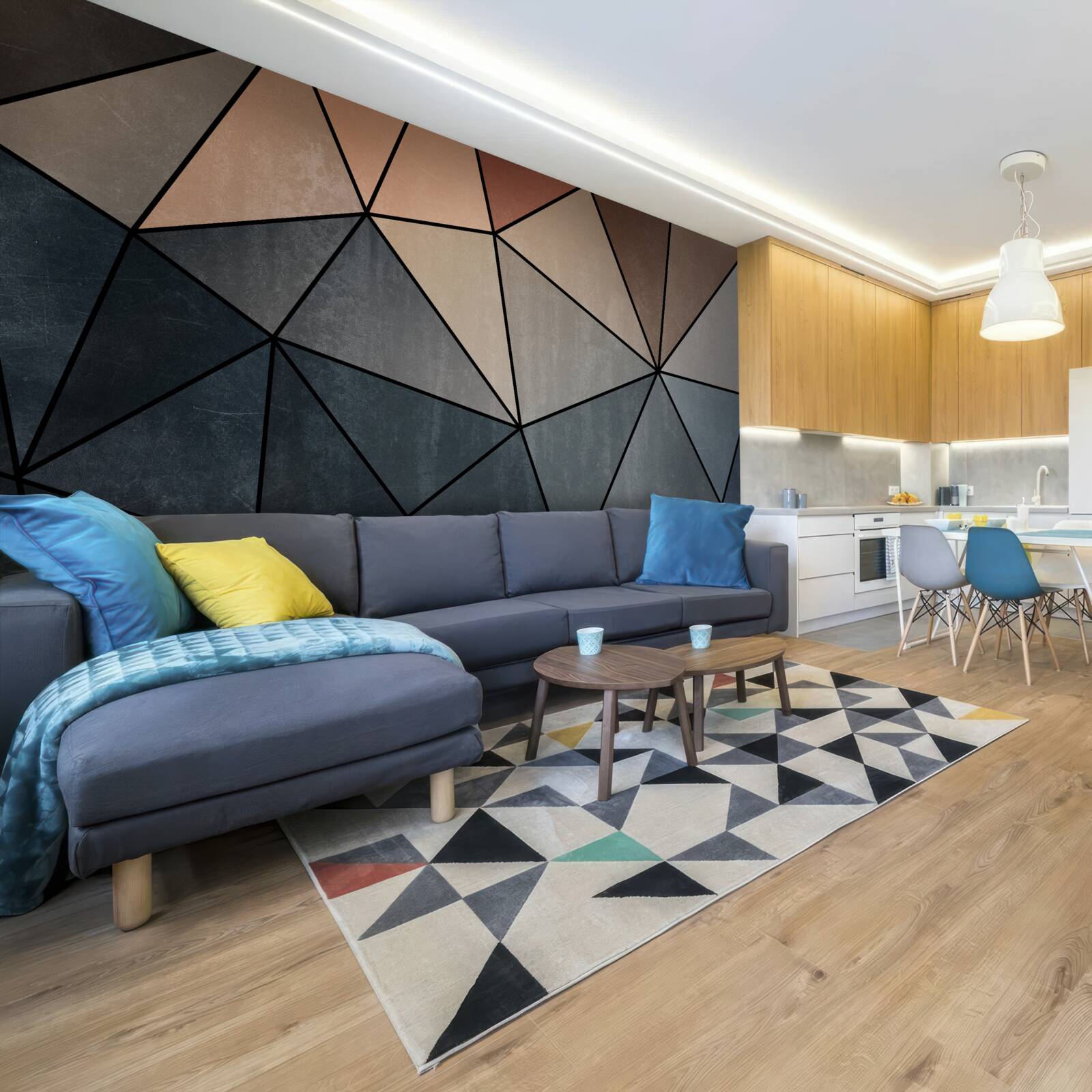 Papier peint figurines tridimensionnelles en bois aux couleurs douces