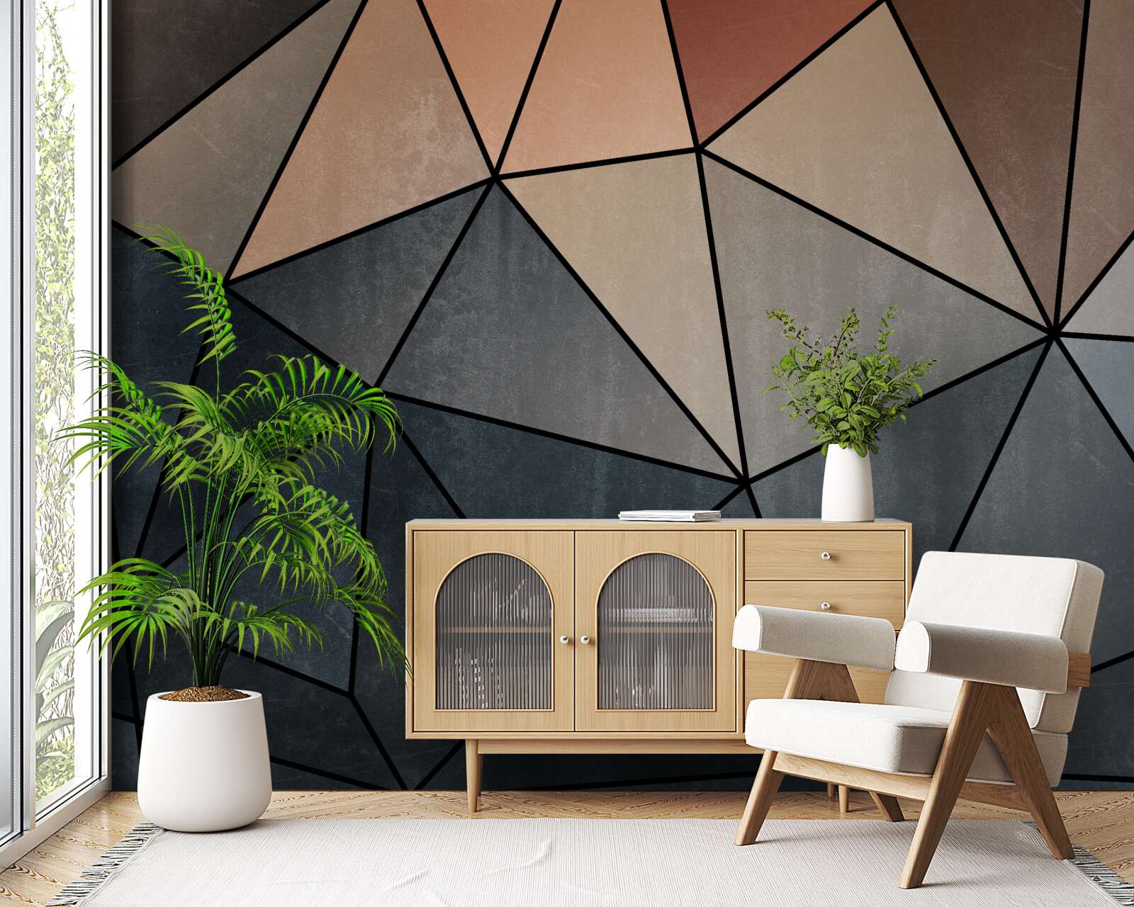 Papier peint figurines tridimensionnelles en bois aux couleurs douces