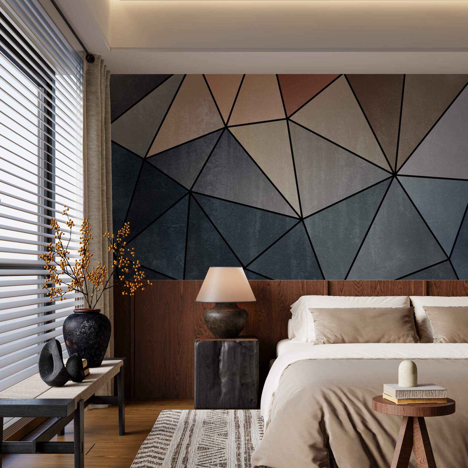 Papier peint figurines tridimensionnelles en bois aux couleurs douces