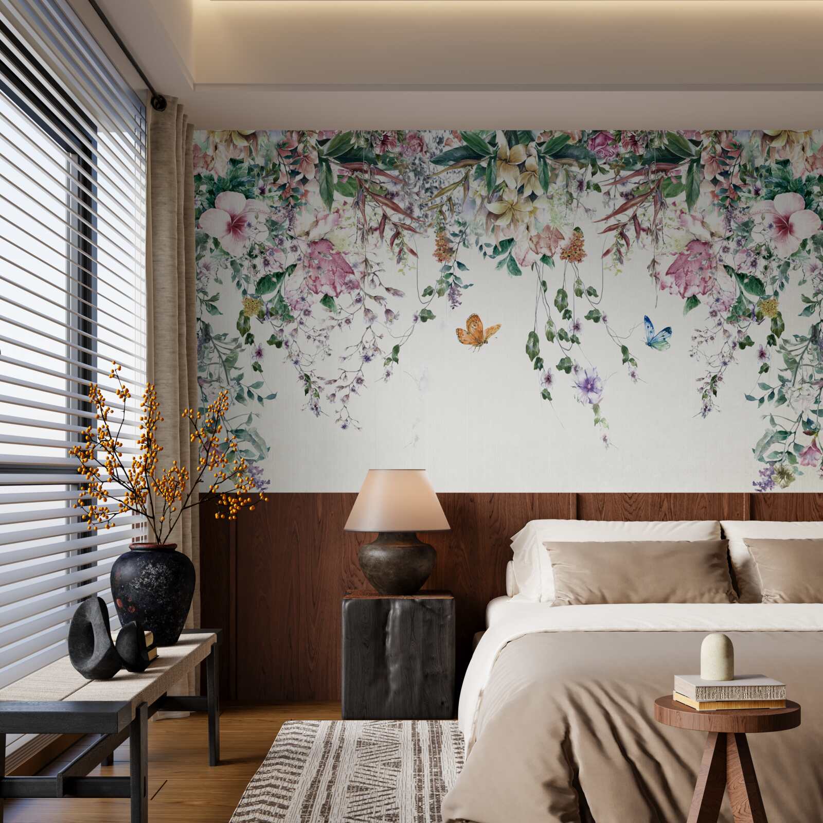 Papier peint un jardin où les plantes de terre s'épanouissent en été