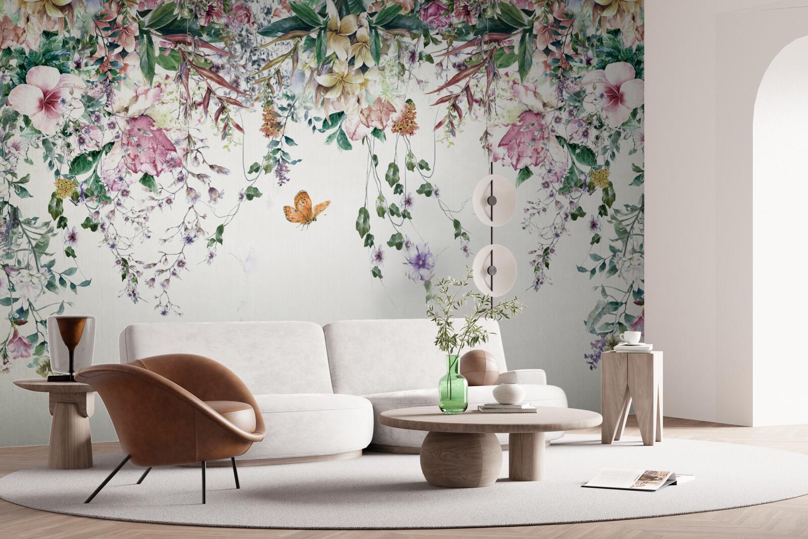 Papier peint un jardin où les plantes de terre s'épanouissent en été