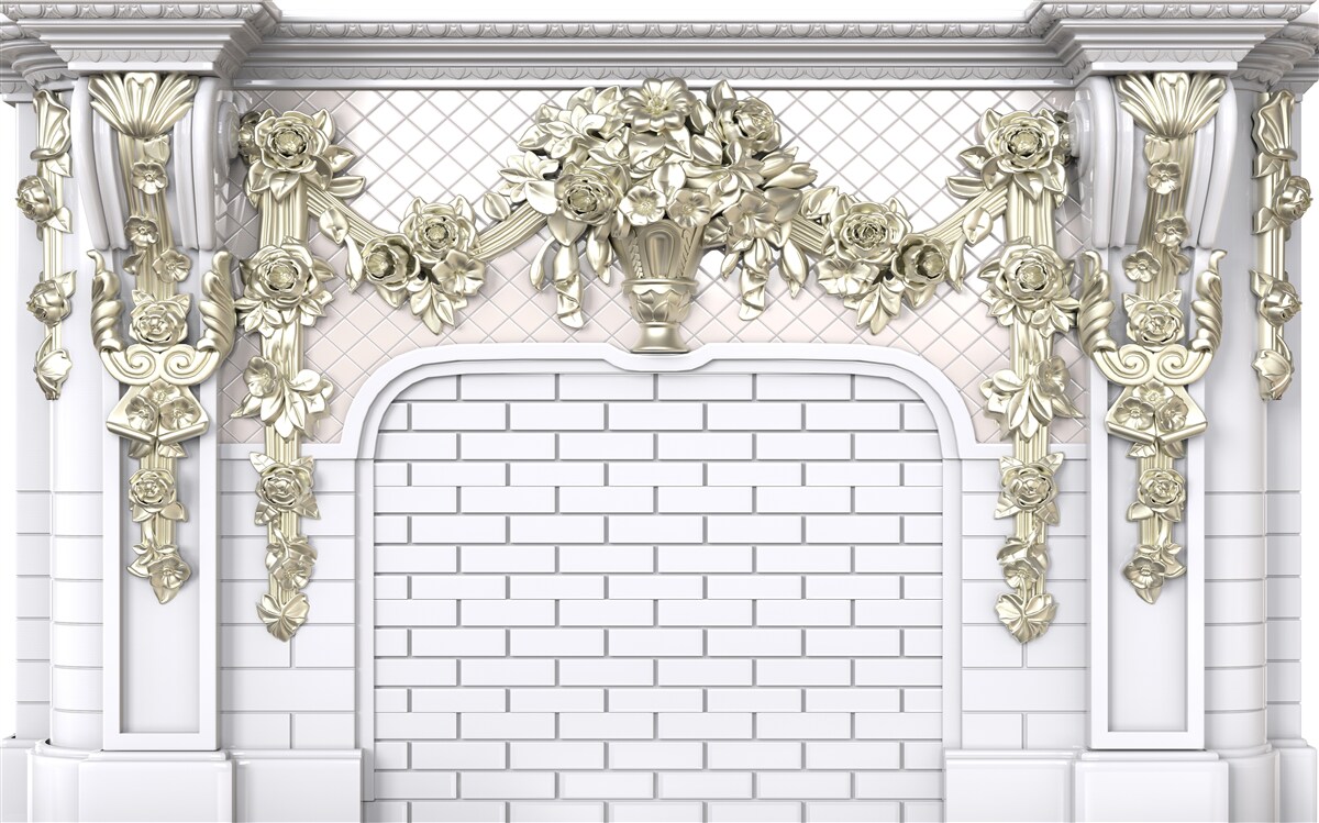 Papier peint cheminée, richement décorée