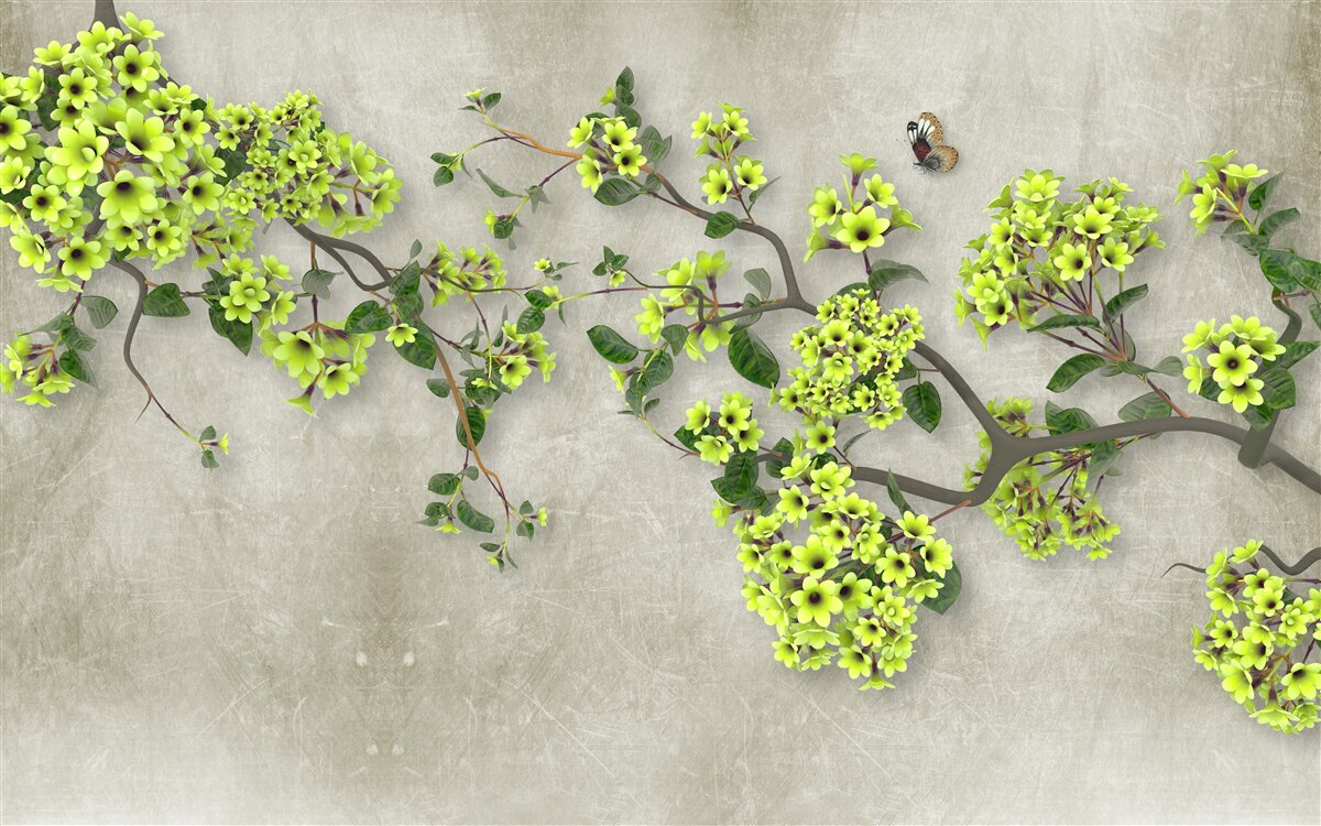 Papier peint branche de magnolia parsemée de bourgeons verdoyants