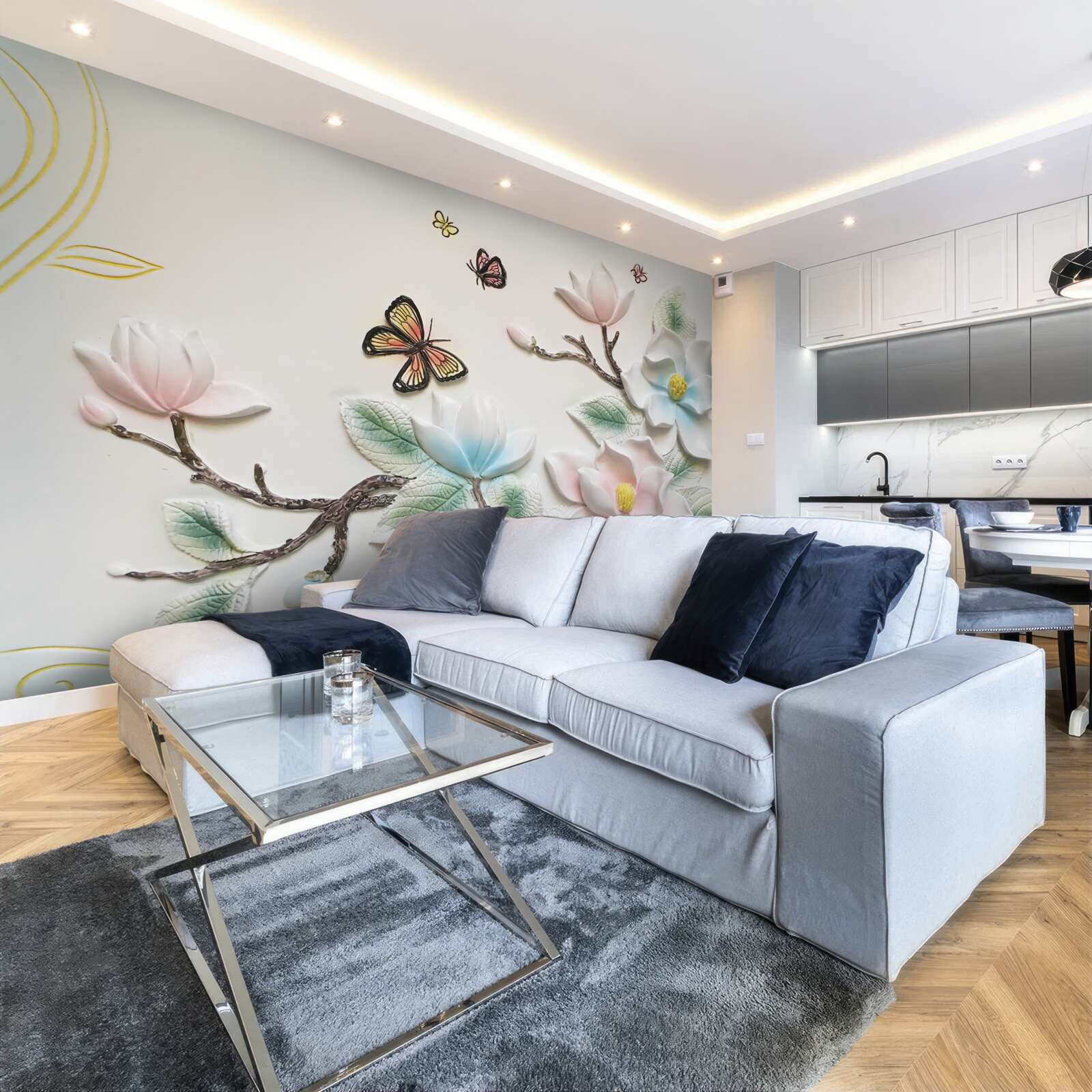 Papier peint Le magnolia ouvre ses fleurs aux papillons de nuit