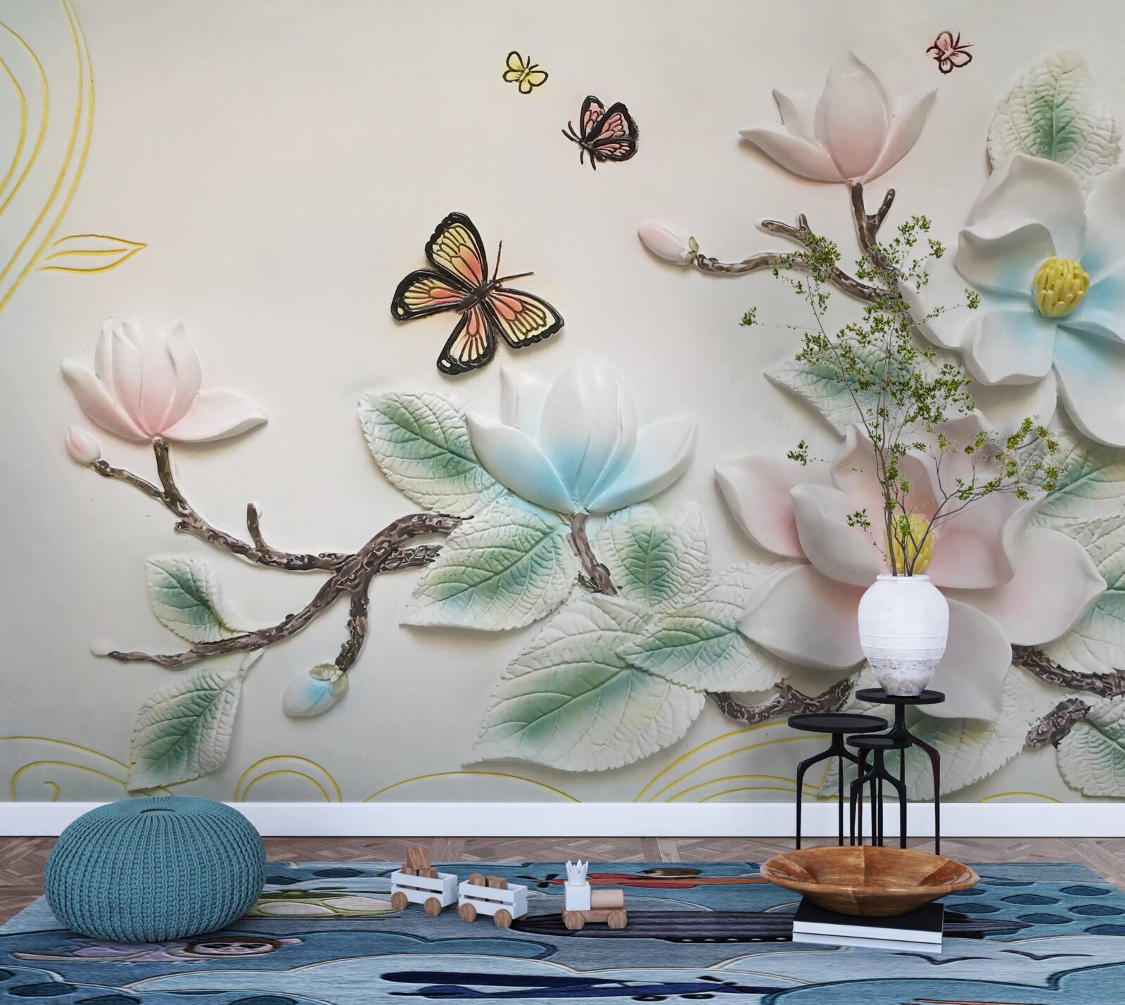 Papier peint Le magnolia ouvre ses fleurs aux papillons de nuit