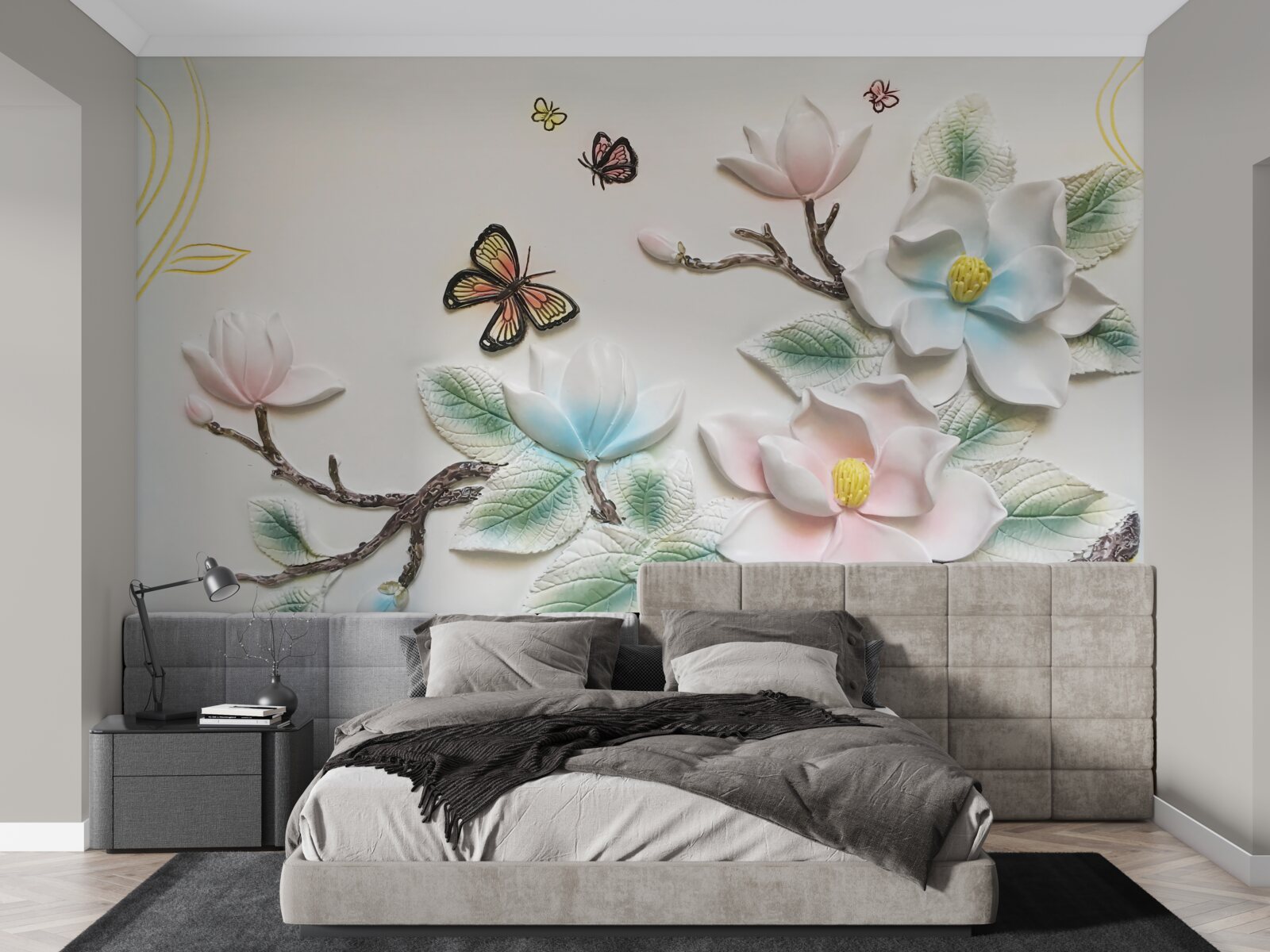 Papier peint Le magnolia ouvre ses fleurs aux papillons de nuit