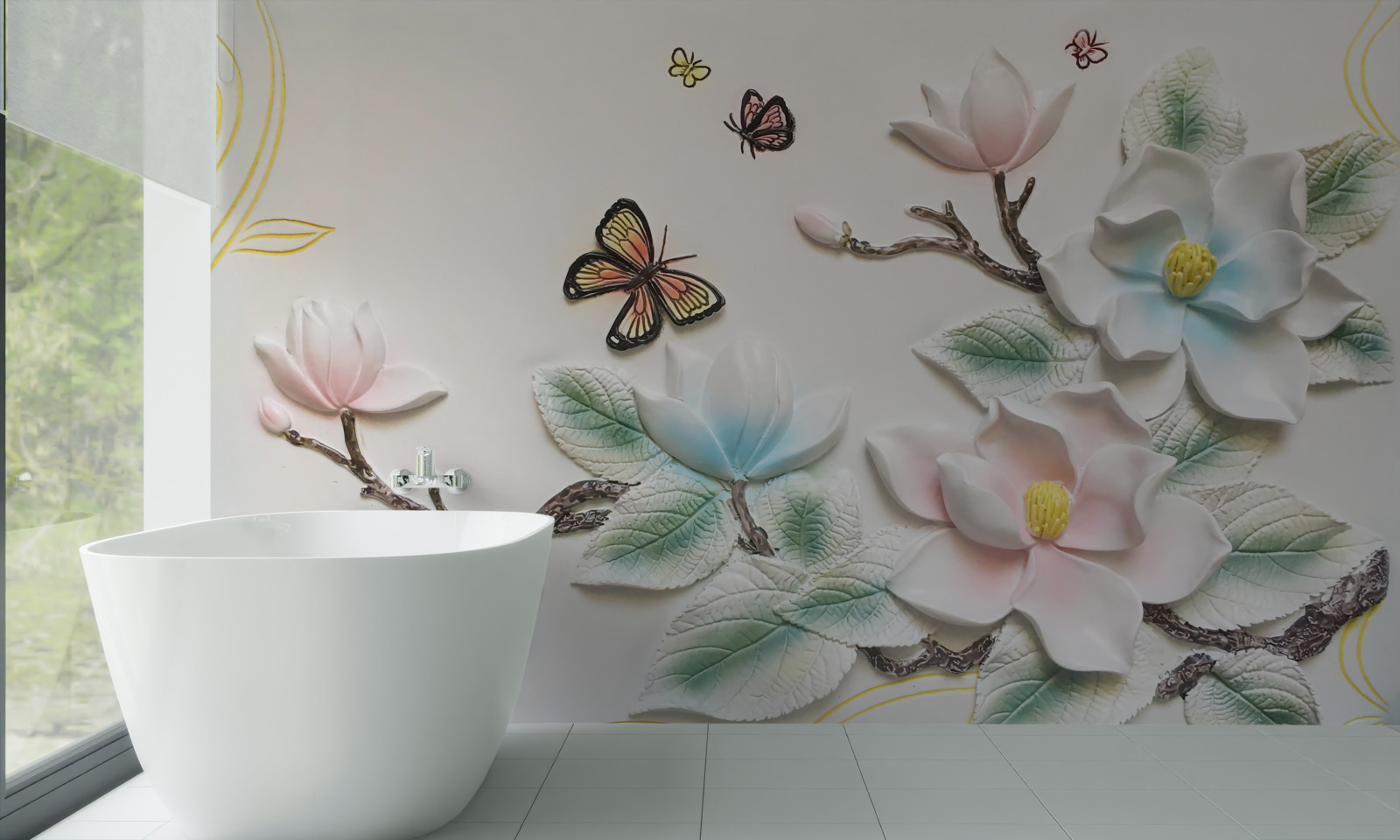 Papier peint Le magnolia ouvre ses fleurs aux papillons de nuit