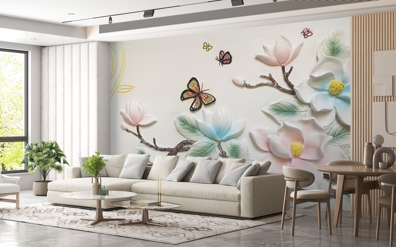 Papier peint Le magnolia ouvre ses fleurs aux papillons de nuit