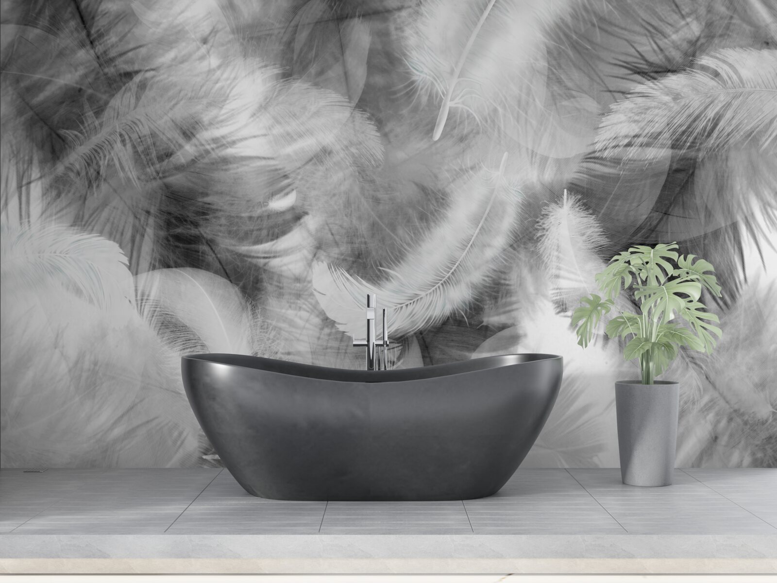 Papier peint des plumes noires et blanches flottent dans l'air