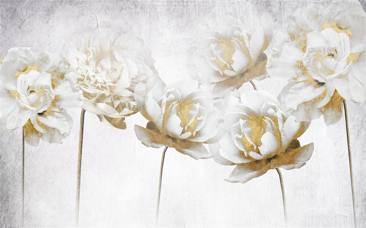 Papier peint plantes élégantes en or et en soie