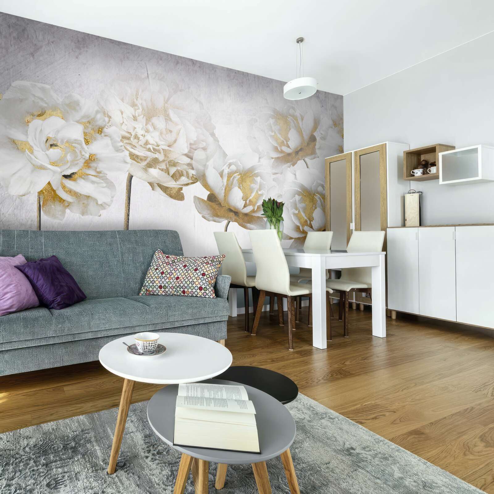 Papier peint plantes élégantes en or et en soie