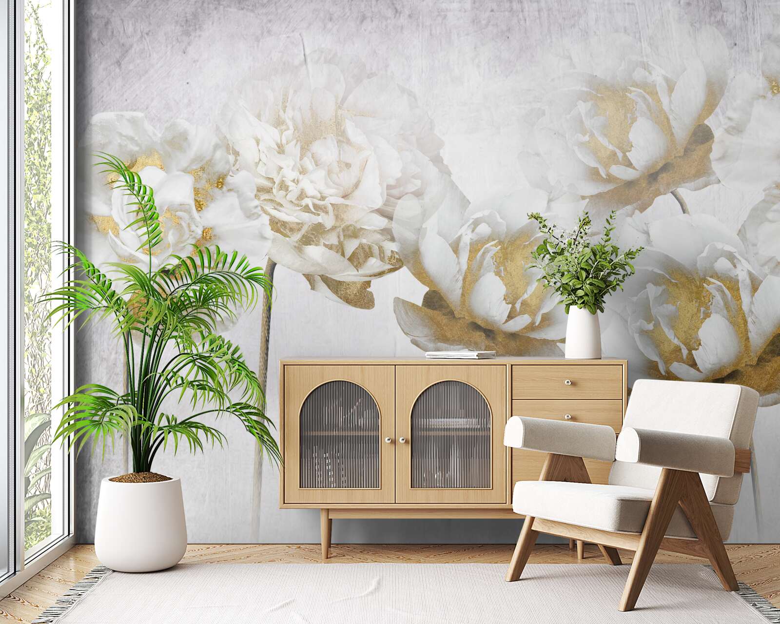 Papier peint plantes élégantes en or et en soie