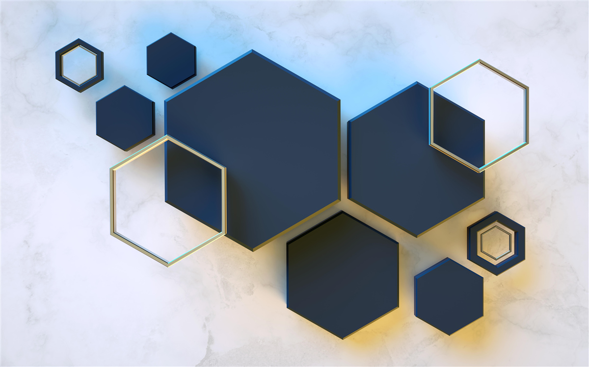 Papier peint hexagones noirs flottants