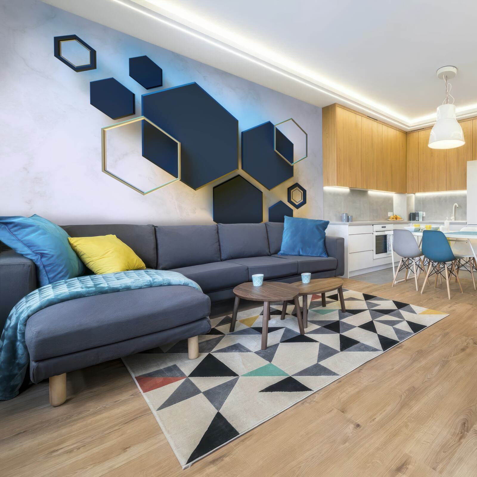 Papier peint hexagones noirs flottants