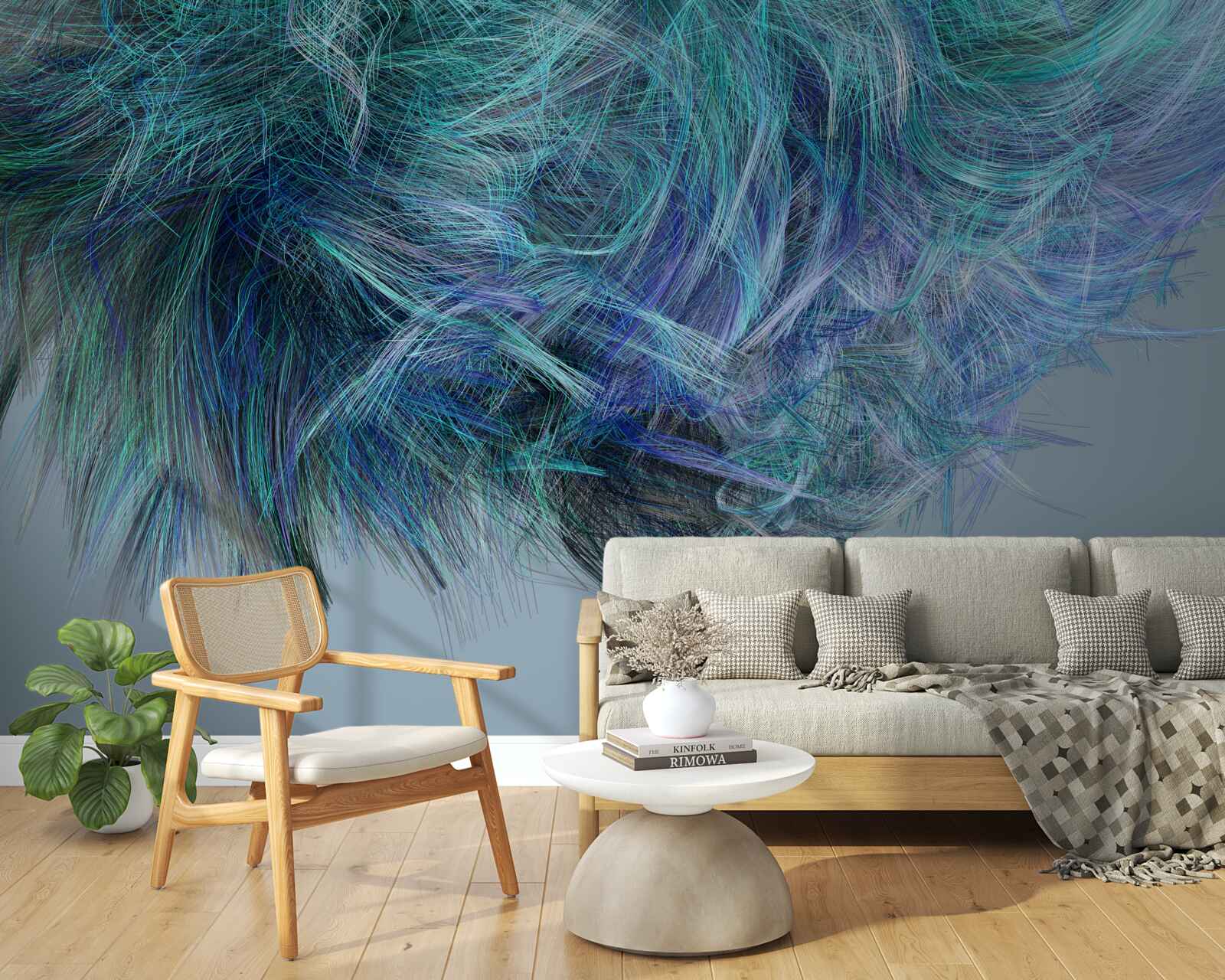 Papier peint bouquet insolite de plumes multicolores