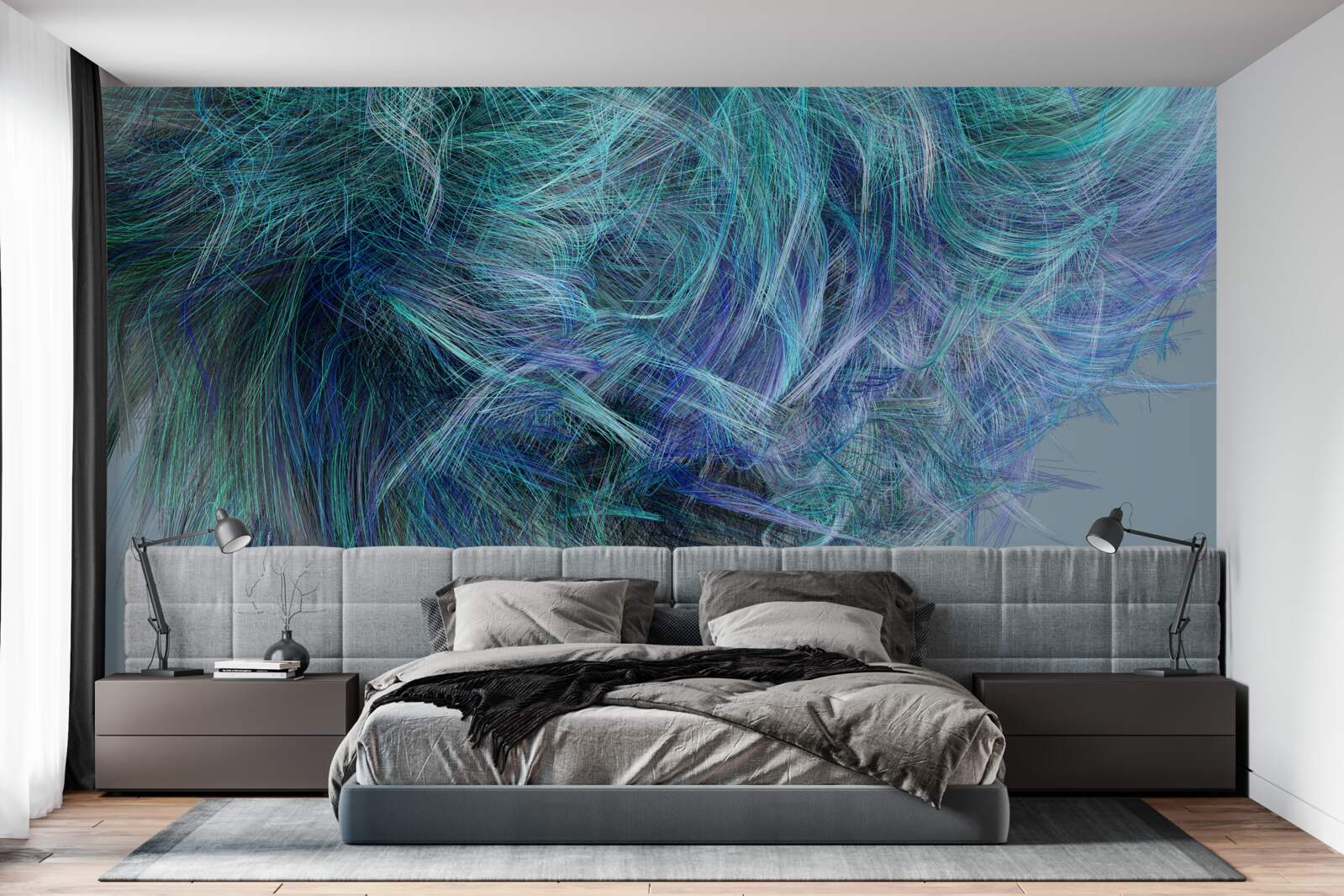 Papier peint bouquet insolite de plumes multicolores