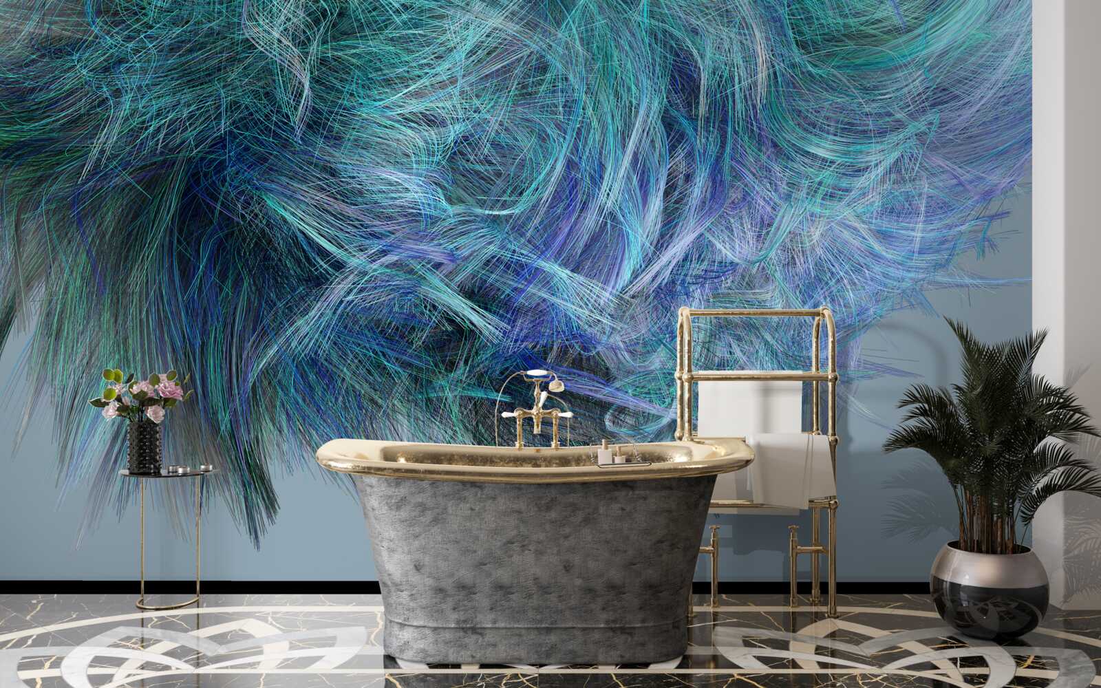 Papier peint bouquet insolite de plumes multicolores