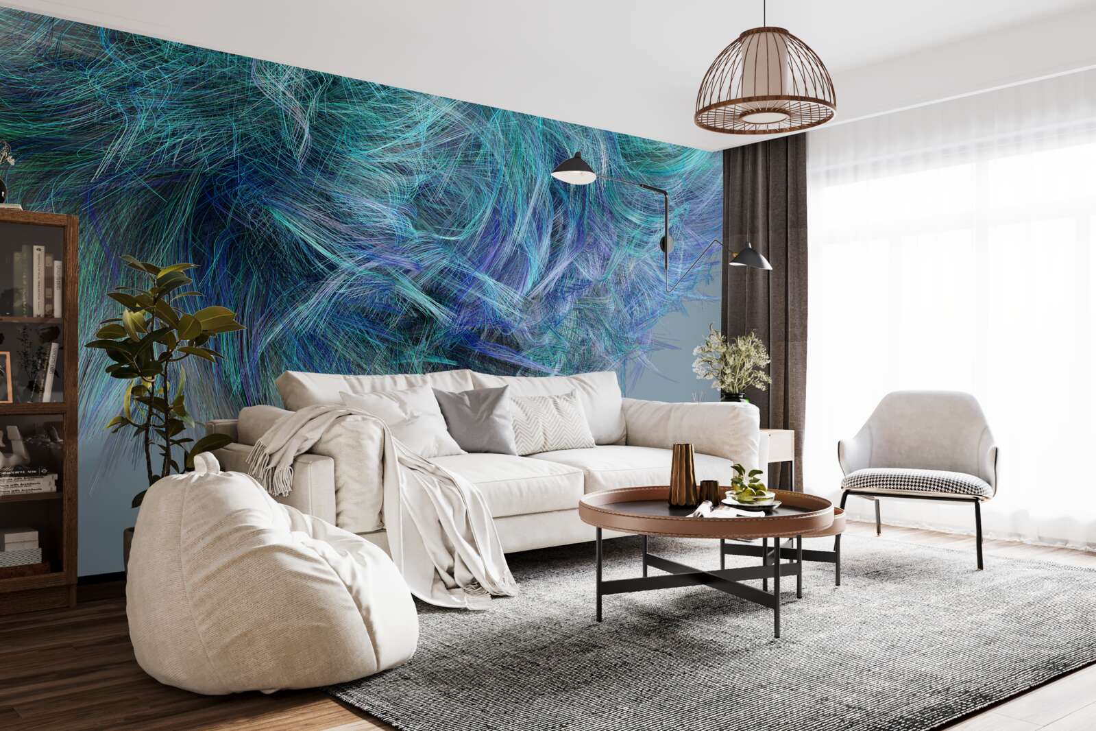 Papier peint bouquet insolite de plumes multicolores