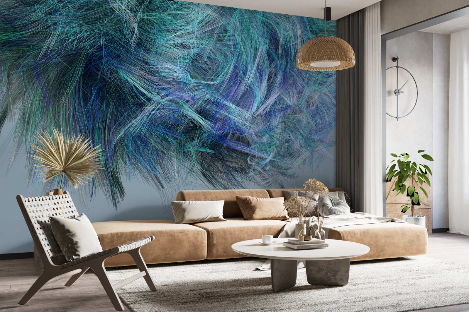 Papier peint bouquet insolite de plumes multicolores