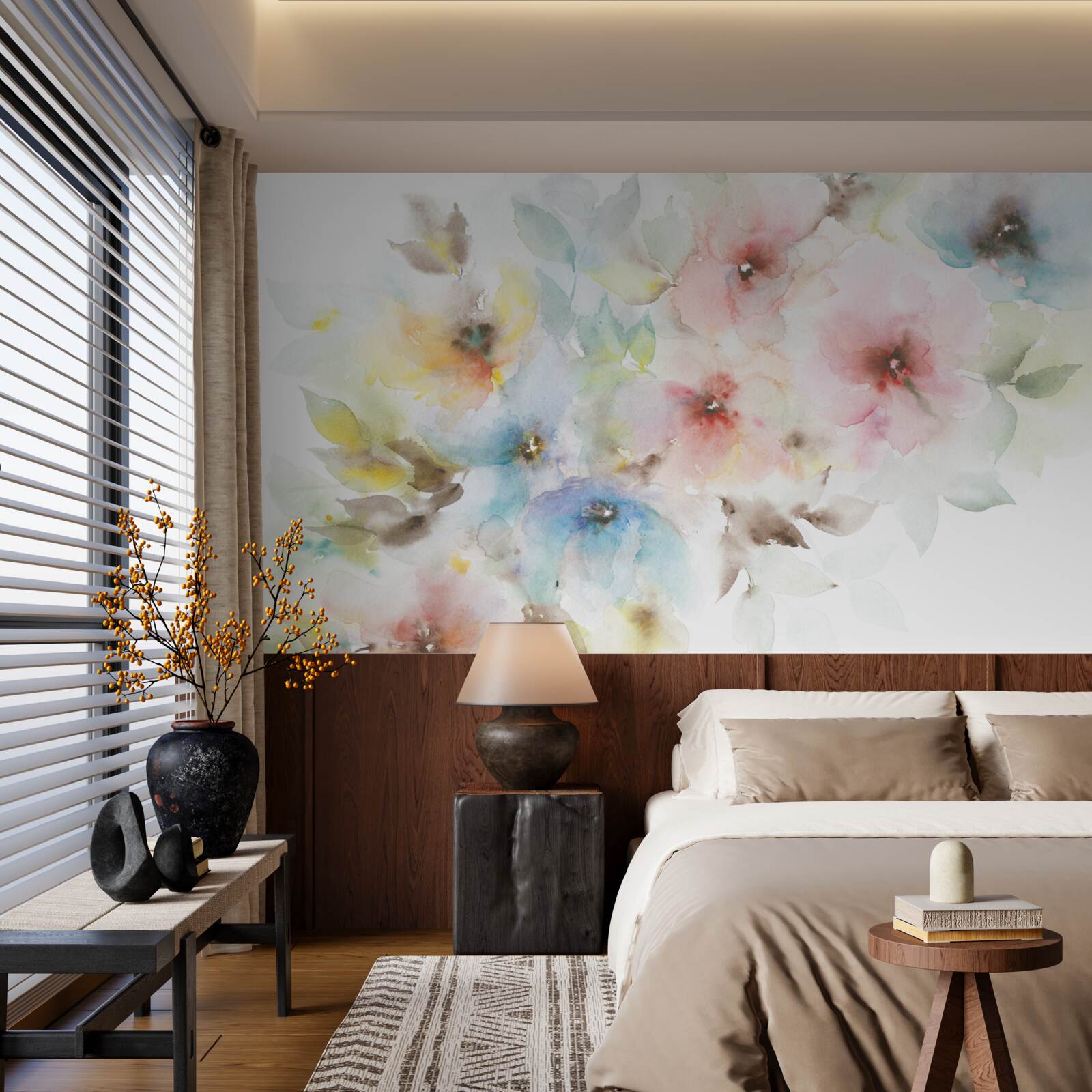 Papier peint les bourgeons d'été brillants s'épanouissent sur une branche