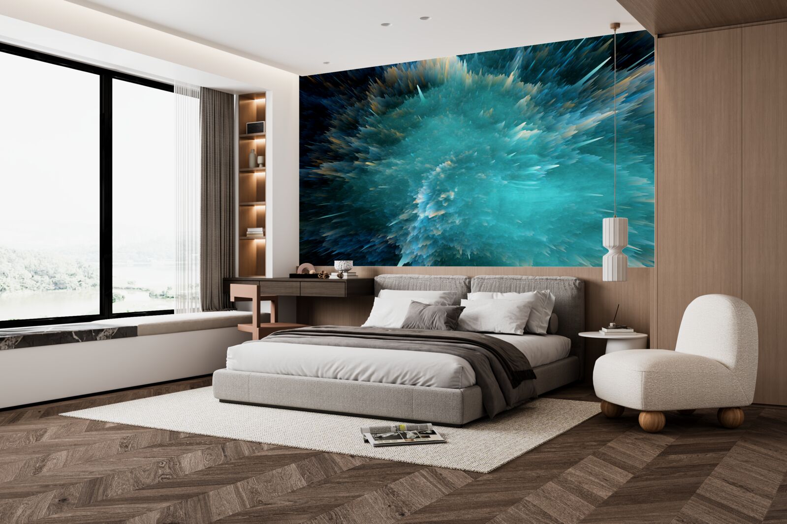 Papier peint un éclair de pigmentation turquoise vif