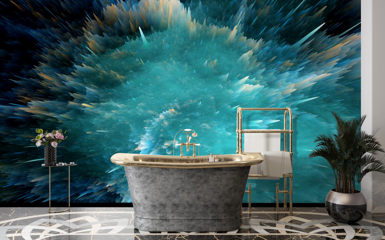 Papier peint un éclair de pigmentation turquoise vif