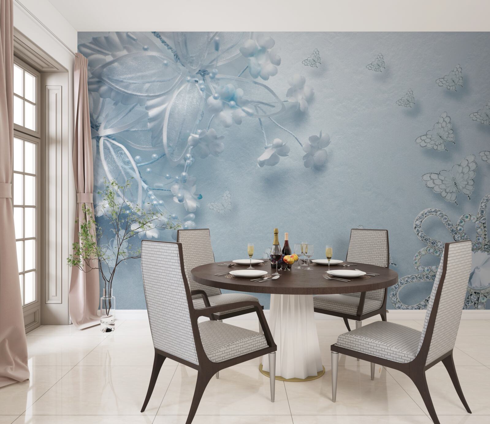 Papier peint les bourgeons s'épanouissent sous les papillons aériens