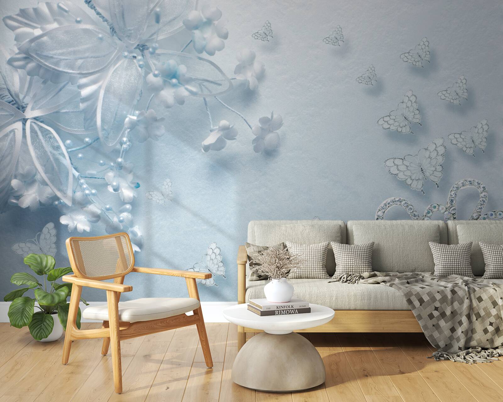 Papier peint les bourgeons s'épanouissent sous les papillons aériens