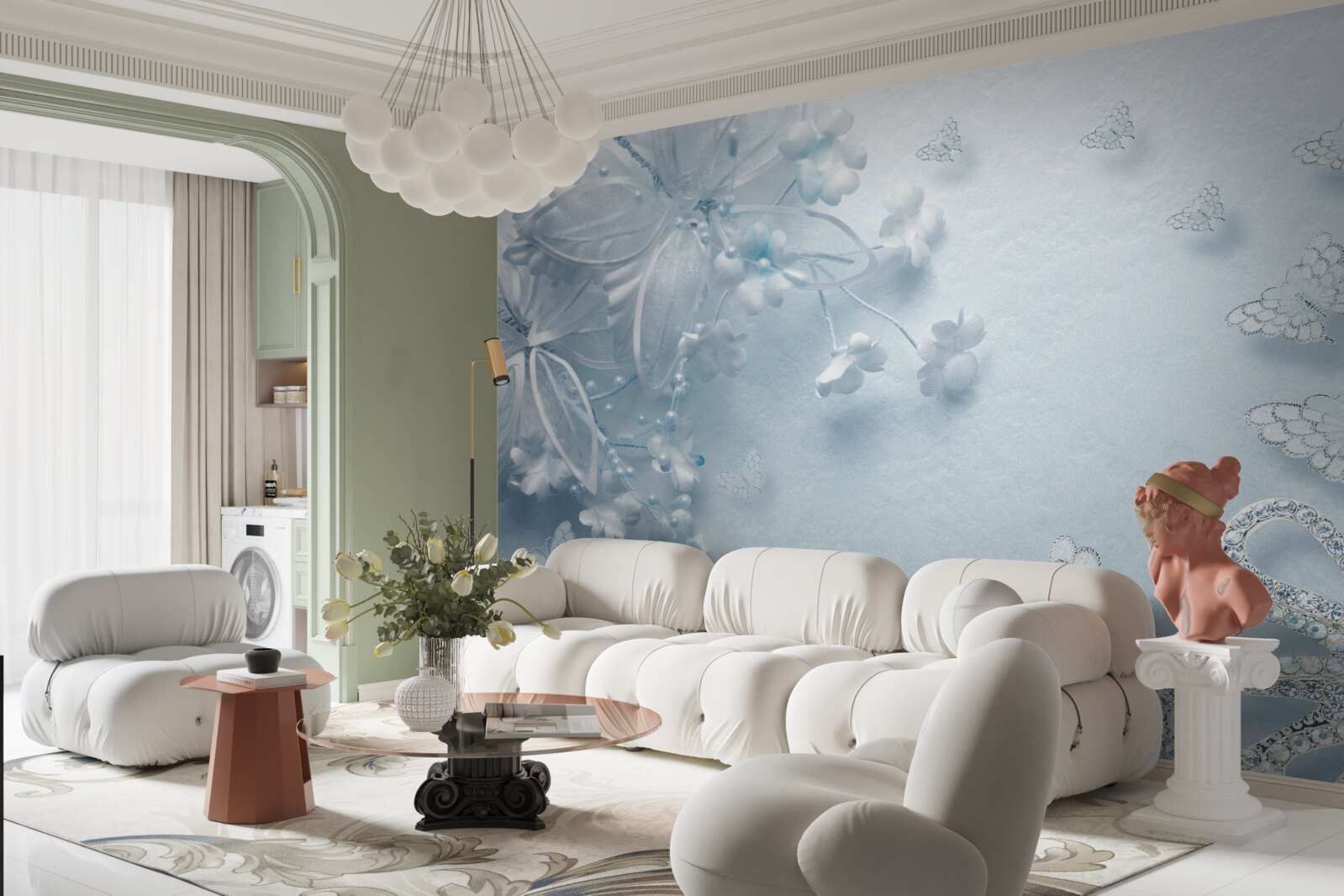 Papier peint les bourgeons s'épanouissent sous les papillons aériens