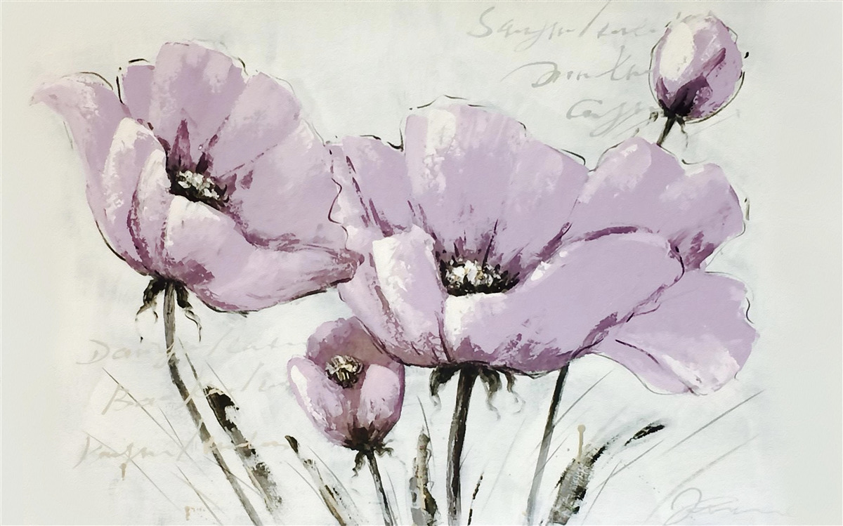 Papier peint parterre de pavots d'été lilas