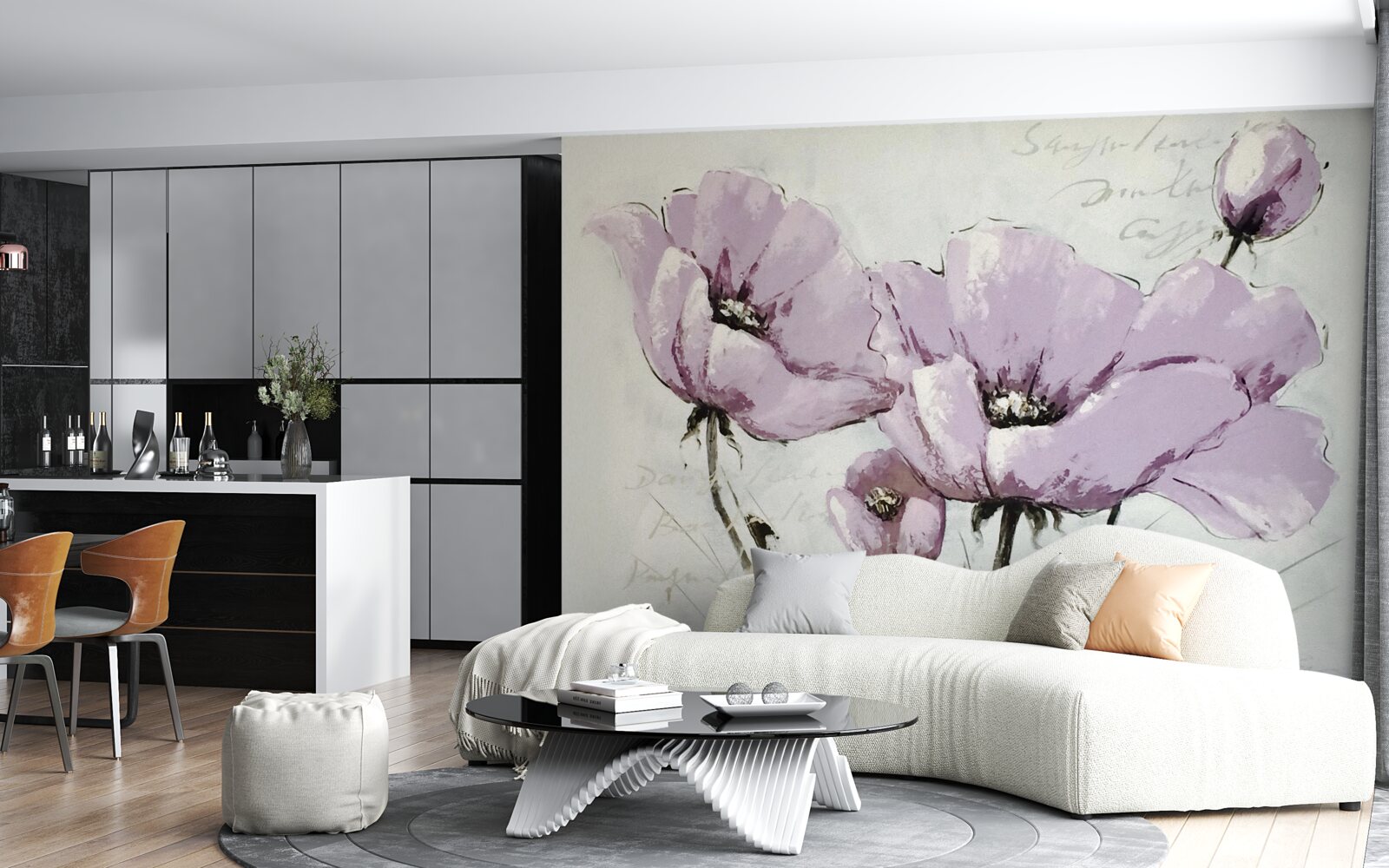 Papier peint parterre de pavots d'été lilas