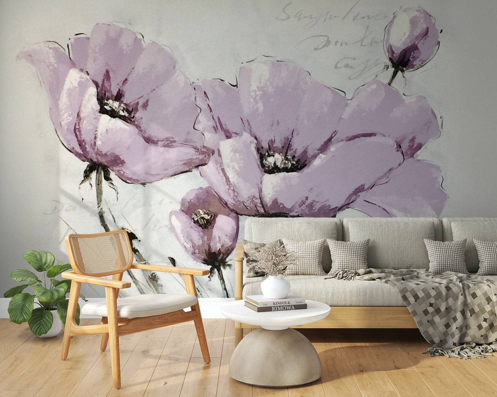 Papier peint parterre de pavots d'été lilas